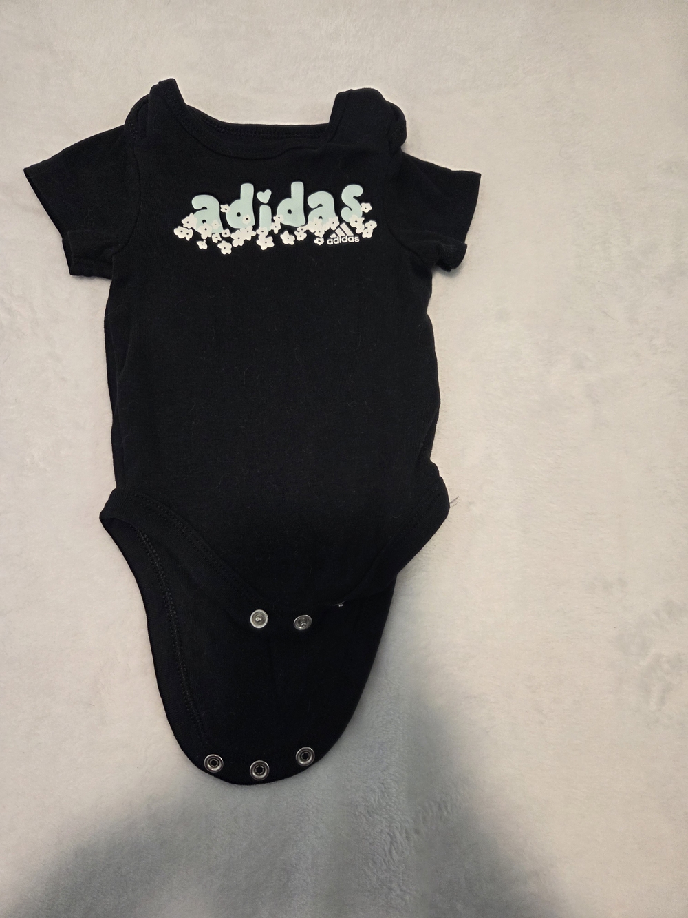 adidas Black Baby One-Piece with Mint Floral Logo 100% Cotton